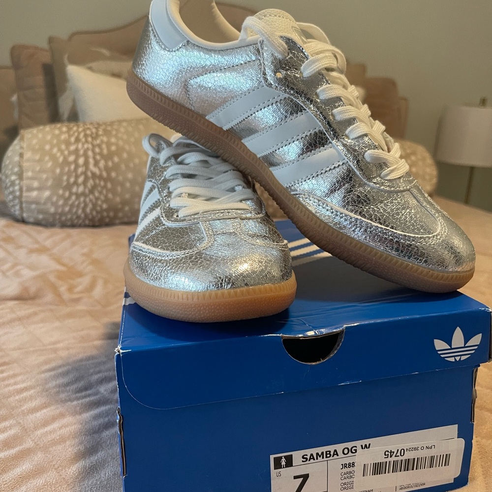 Adidas Samba OG Metallic Silver Sneakers- Like New!